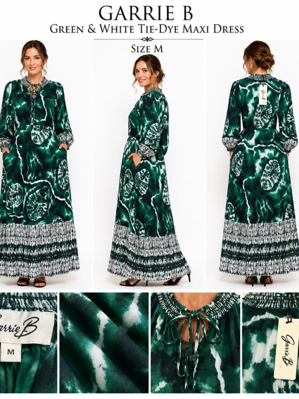 Garrie B Green Tie-Dye Maxi Dress M NWT